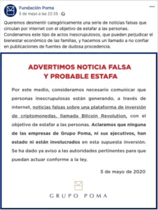 GRupo Poma comunicado estafa