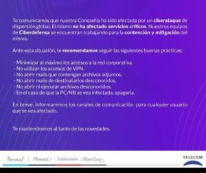 Telecom comunicado sobre ransomware