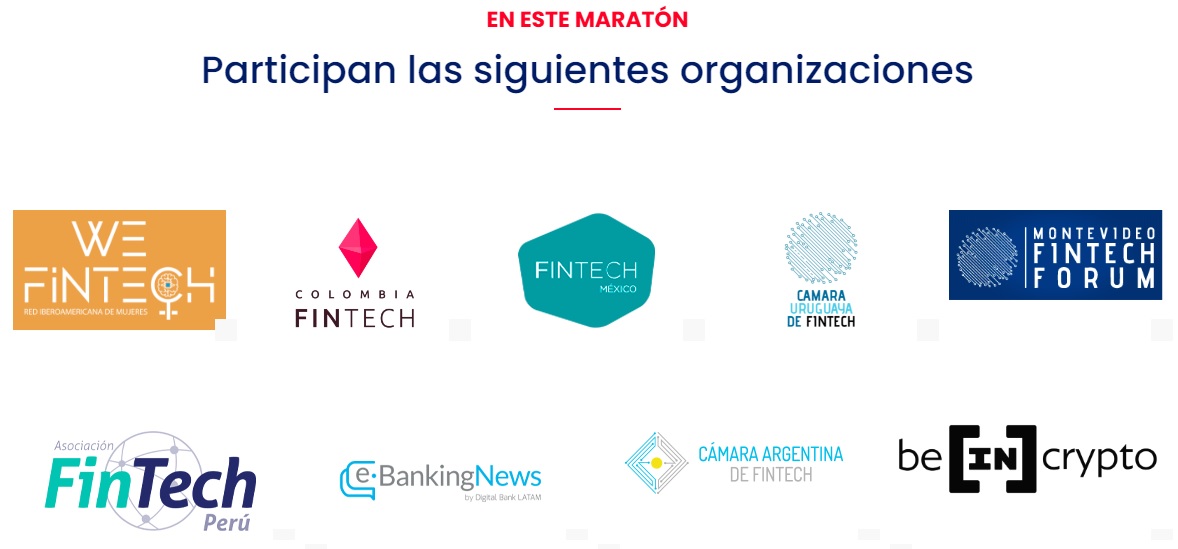 El evento cuenta con el apoyo de sociedades de Uruguay, Perú, Argentina, México, Colombia y el equipo de BeInCrypto. Imagen: Maratón Fintech Latinoamérica
