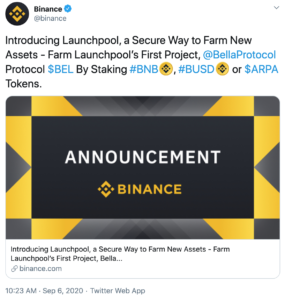 Tuit Binance lanza plataforma defi