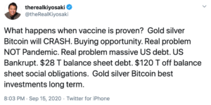 Tuit Kioyosaki Bitcoin Vacuna Covid-19