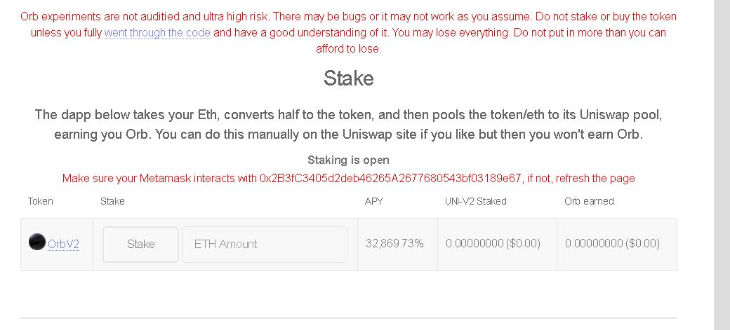 Rendimiento anual por staking de Orb en su página web oficial.
