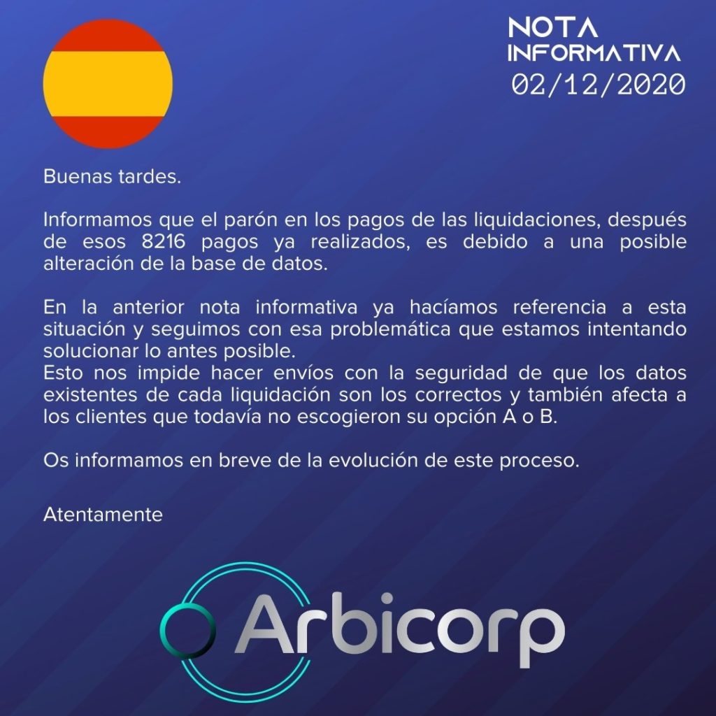 Comunicado oficial de Arbistar publicada en sus cuentas oficiales de Twitter y Facebook. Fuente: Arbistar en Facebook.
