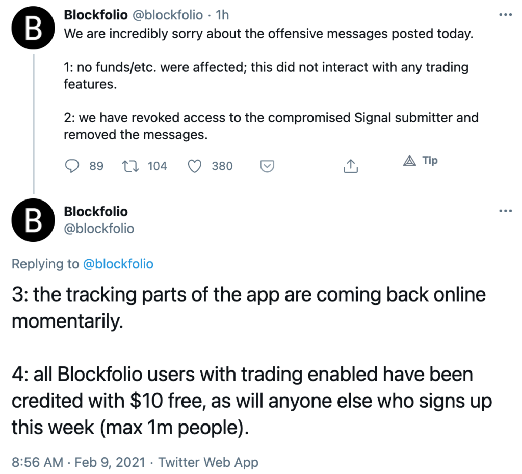 Blockfolio hack respuesta