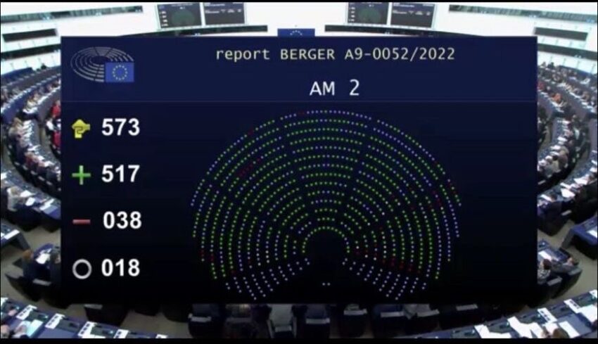 La Ley MiCA es aprobada con 517 votos a favor. Fuente: Twitter 