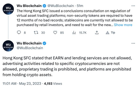 Colin Wu señala como el nuevo marco regulatorio de la SFC prohibirá el uso de ls stablecoins, servicios de staking como los exchanges de criptomonedas.