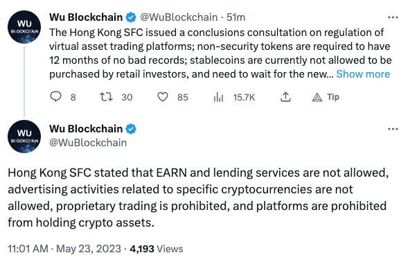 Colin Wu señala como el nuevo marco regulatorio de la SFC prohibirá el uso de ls stablecoins, servicios de staking como los exchanges de criptomonedas.