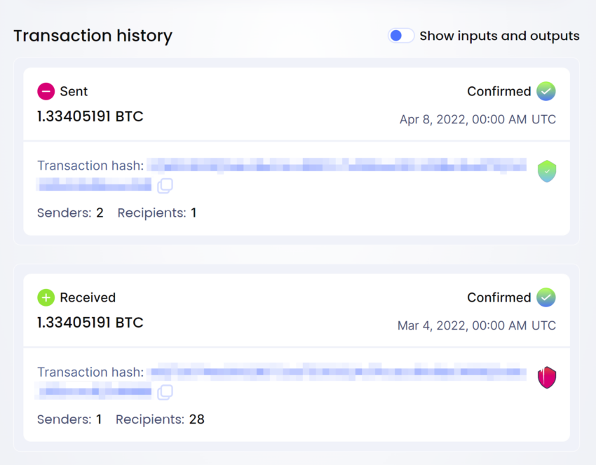 Transacción del Trezor wallet donde el usuario pudo comprobar como le robaron sus criptomonedas.