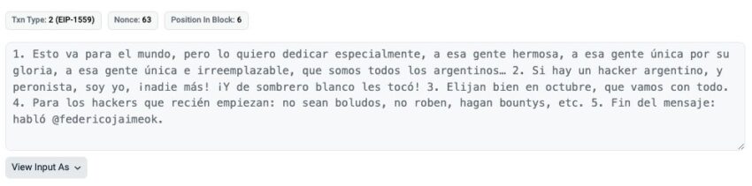 Captura del mensaje enviado por el hacker de Euler.