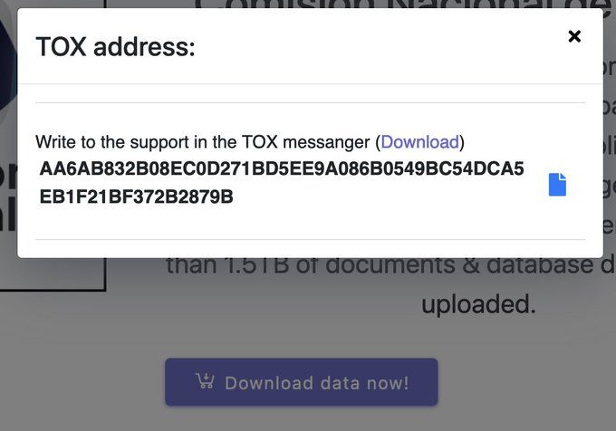 Link a la dirección de Tox para poder contactar a la organización y hacerse del material.
