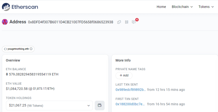 ETH total en Pauly0x Wallet en el momento de la publicación.
