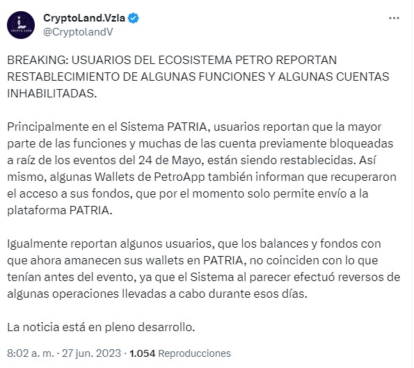 En redes sociales reportaron el restablecimiento de Petro. 