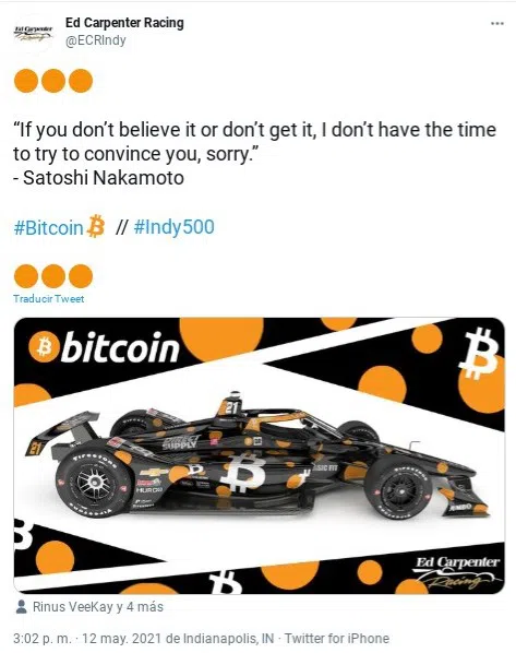 Bitcoin dijo presente en las 500 millas de Indianápoliis de 2022