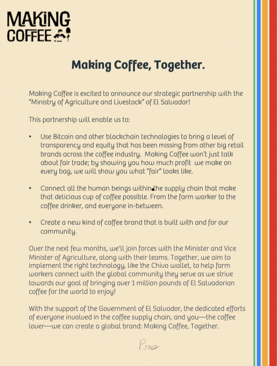Detalle del Partnership entre Making Coffee y el Ministerio de Agricultura de El Salvador.