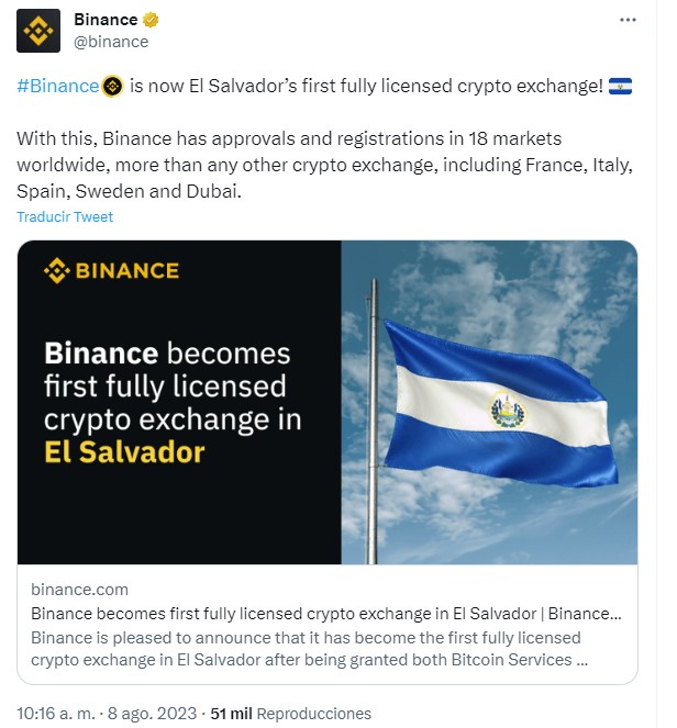 tuit x binance cuenta el salvador