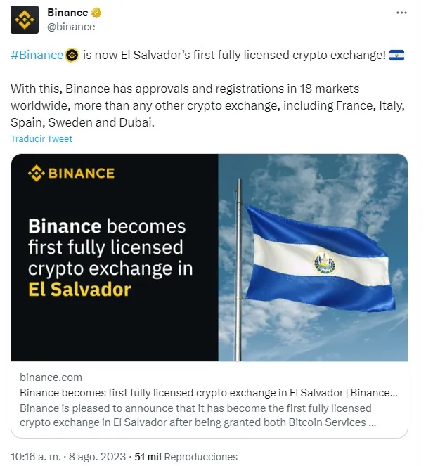 tuit x binance cuenta el salvador