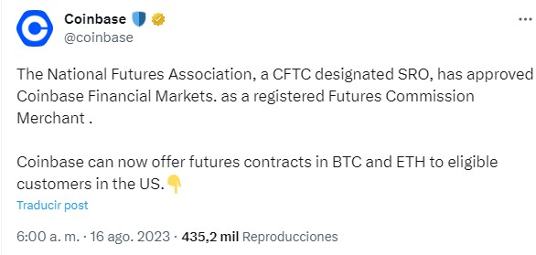 x tuit coinbase futuros