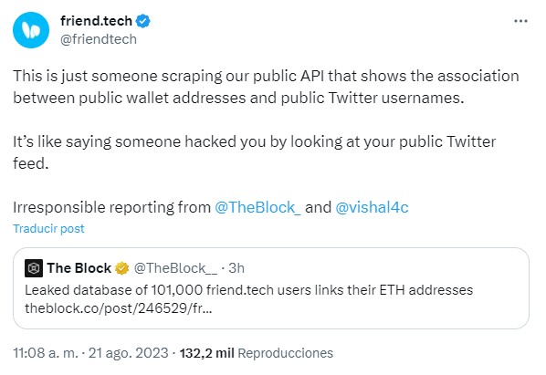 friend.tech filtracion datos direcciones criptomonedas