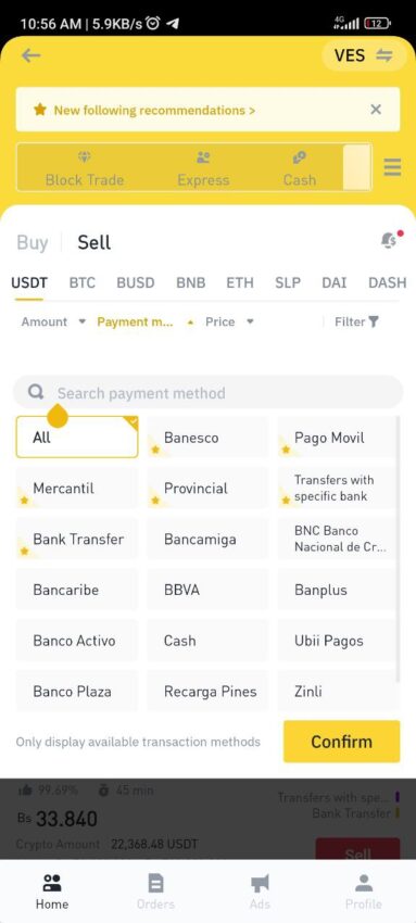 Oferta metodos pagos binance p2p venezuela