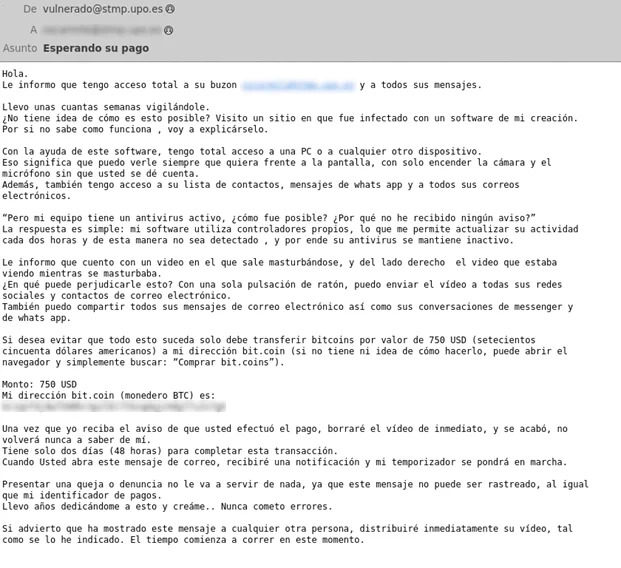 correo sextorsion españa bitcoin