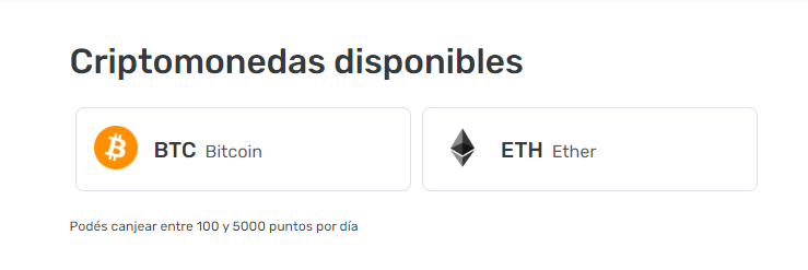 Captura de la plataforma Despegar para realizar el canje por criptomonedas.