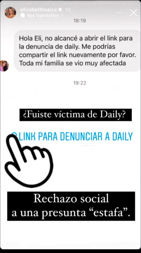 Famosos como Elizabeth Loaiza cayeron en la estafa de criptomonedas Daily COP En Colombia. Fuente: Instagram