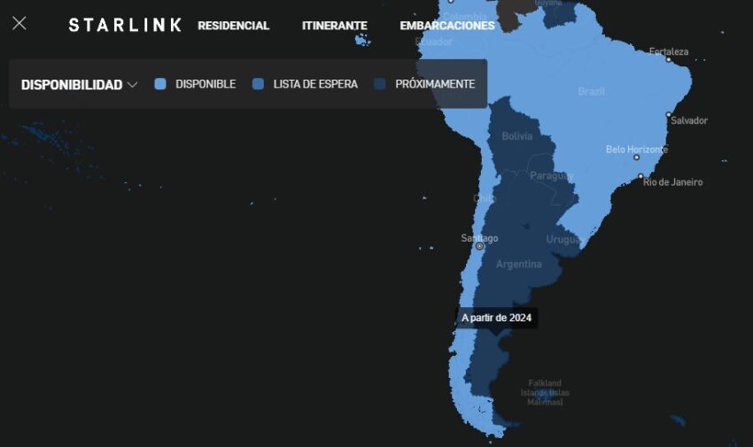 Imagen del posteo realizado en X de Starlink sobre el desembarco en Argentina.