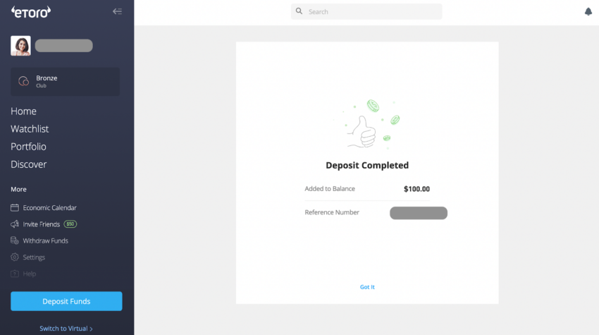 Paso 5 depósito eToro