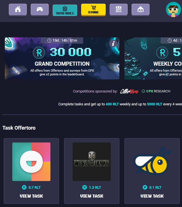Tareas para generar RLT. Fuente: RollerCoin
