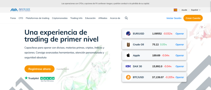 paso 1 reseña de avatrade pagina principal