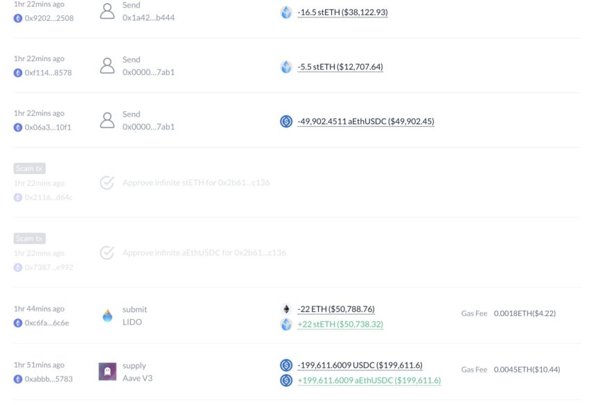 Detalles de transacción de la estafa de phishing en Ethereum 