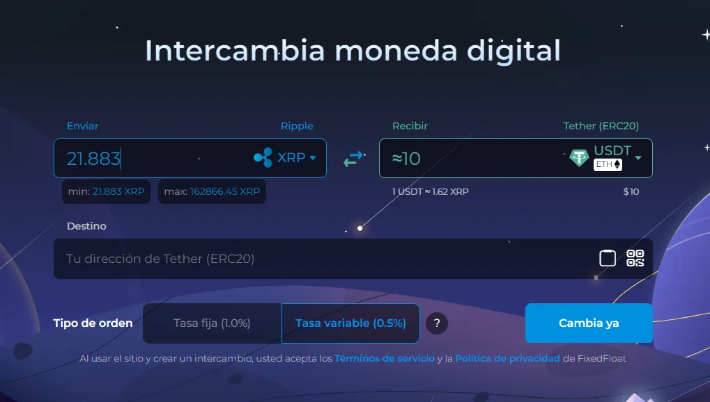 paso 1 comprar usdt fixed float exchange sin kyc