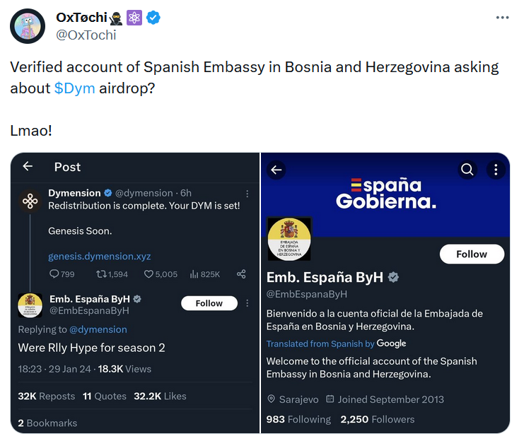Las pruebas sobre la intervención de las redes sociales de la Embajada de España.