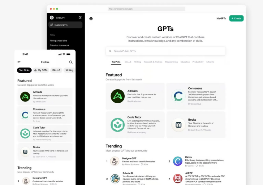 Captura de pantalla de la tienda OpenAI GTP.