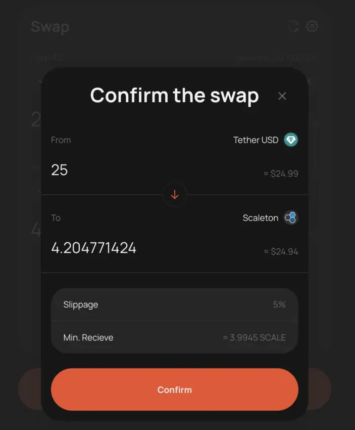 paso 7 staking dedust confirmar swap scale