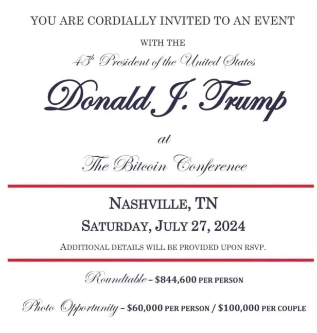 Invitación a la recaudación de fondos de Trump.