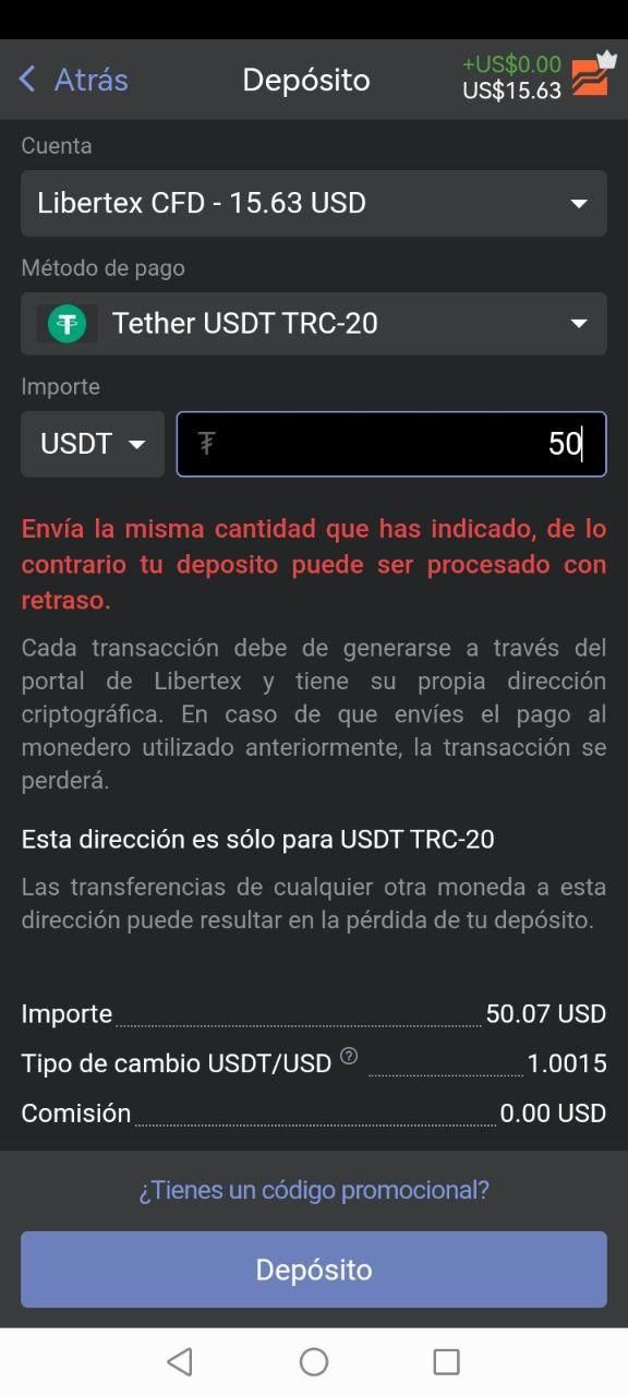 recibo de deposito fondos libertex