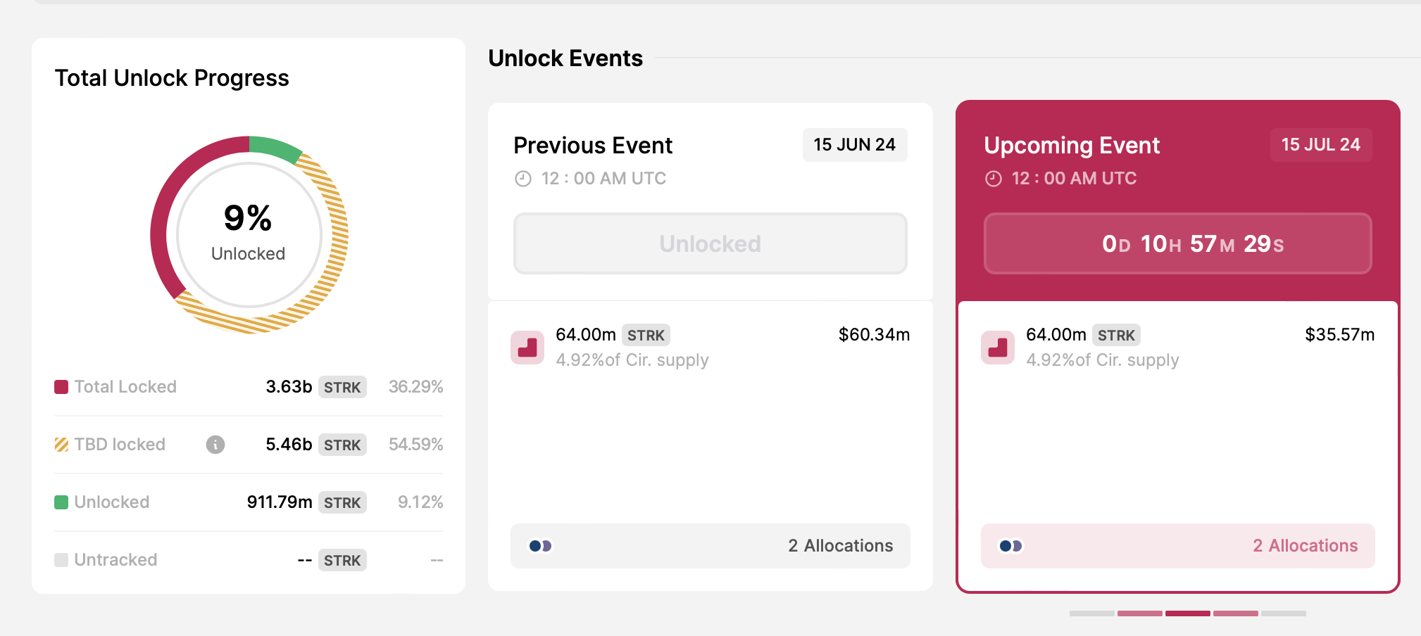 Desbloqueo de token de Starknet