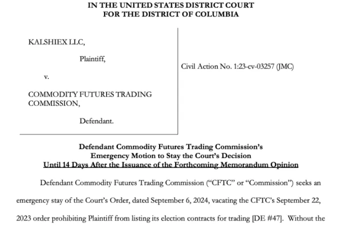 Moción de suspensión de la CFTC contra Kalshi.