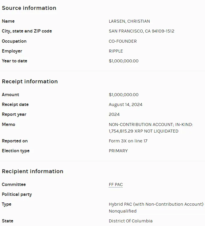 Donación de Ripple de un millón de dólares en XRP a Larsen.
