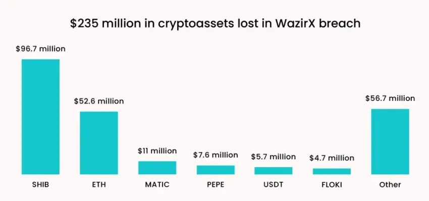 Cantidad de activos diferentes perdidos en el hack a WazirX. Fuente: Elliptic Research