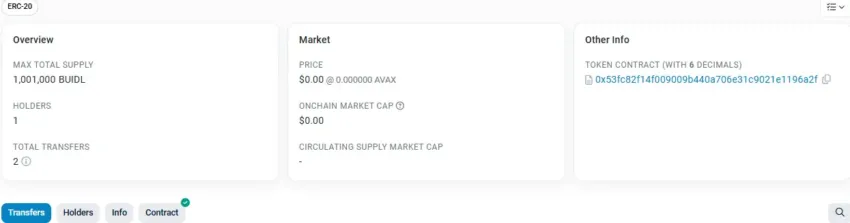 Ya se han emitido un millón de BUIDL en Avalanche.