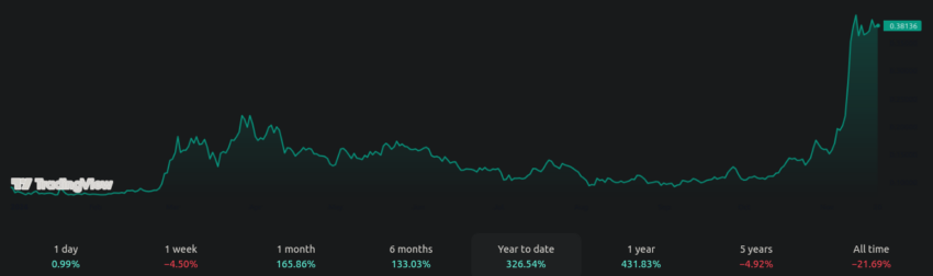 Evolución del precio de Dogecoin (DOGE) a lo largo de 2024, Fuente: TradingView
