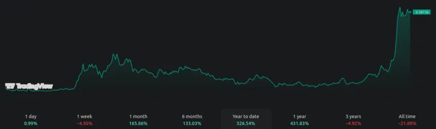 Evolución del precio de Dogecoin (DOGE) a lo largo de 2024, Fuente: TradingView