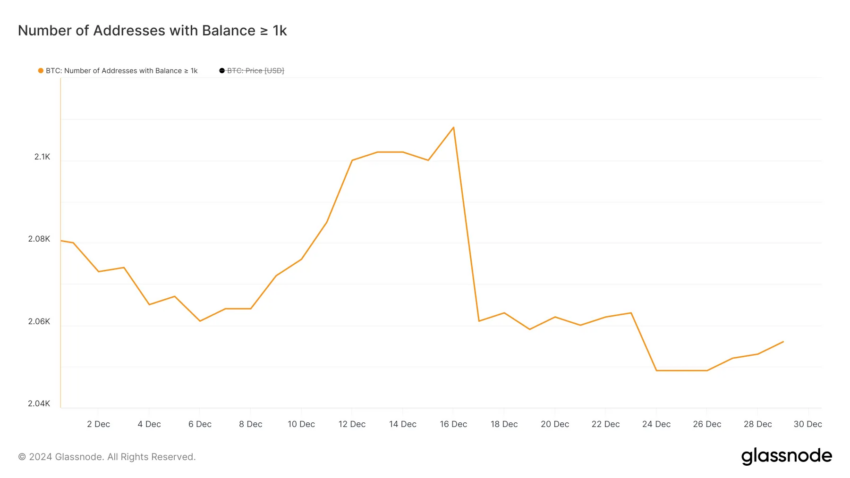 Número de direcciones que contienen al menos 1000 BTC.