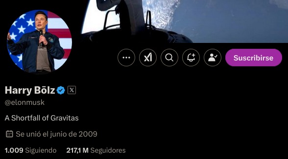 Elon Musk cambia su nombre de perfil en X a HARRY BOLZ