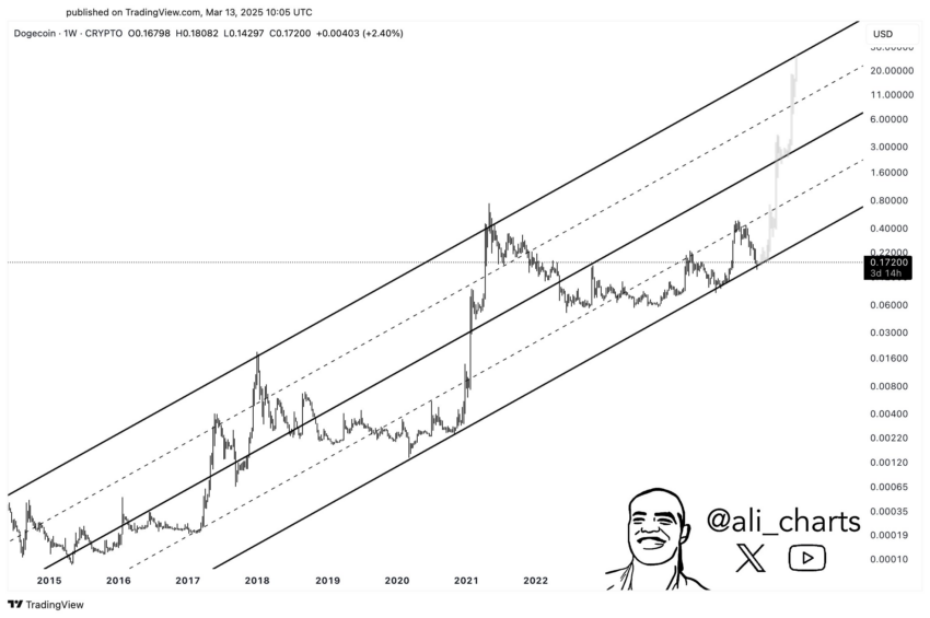 Análisis del precio de Dogecoin (DOGE). Fuente: X/@ali_charts