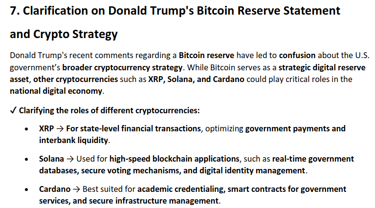 Funciones específicas para XRP, Bitcoin, Solana y Cardano en la Reserva Cripto de EE. UU. Fuente: SEC/Maximilian Staudinger