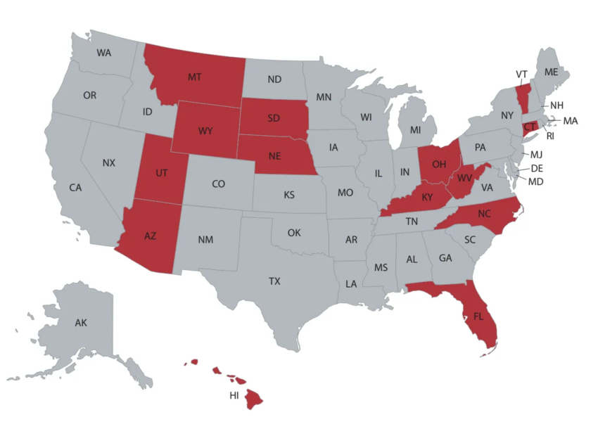 Doce estados de Estados Unidos no han considerado ningún tipo de legislación de sandbox a nivel estatal.