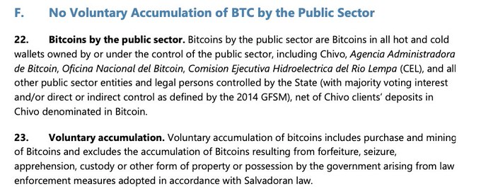 Extracto del acuerdo entre el FMI y el gobierno de El Salvador. Fuente: X/@Excellion
Bitcoin